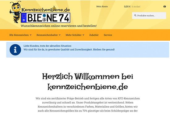 Kennzeichenbiene.de - Shop-Screenshot