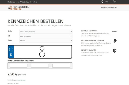 Kennzeichenfuch: Shop Screenshot